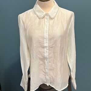 Bailey 44 Cream Beaded Peter Pan Collar Blouse